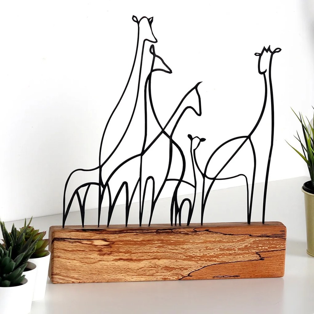 Kovová dekorácia Giraffe Family 35 cm čierna