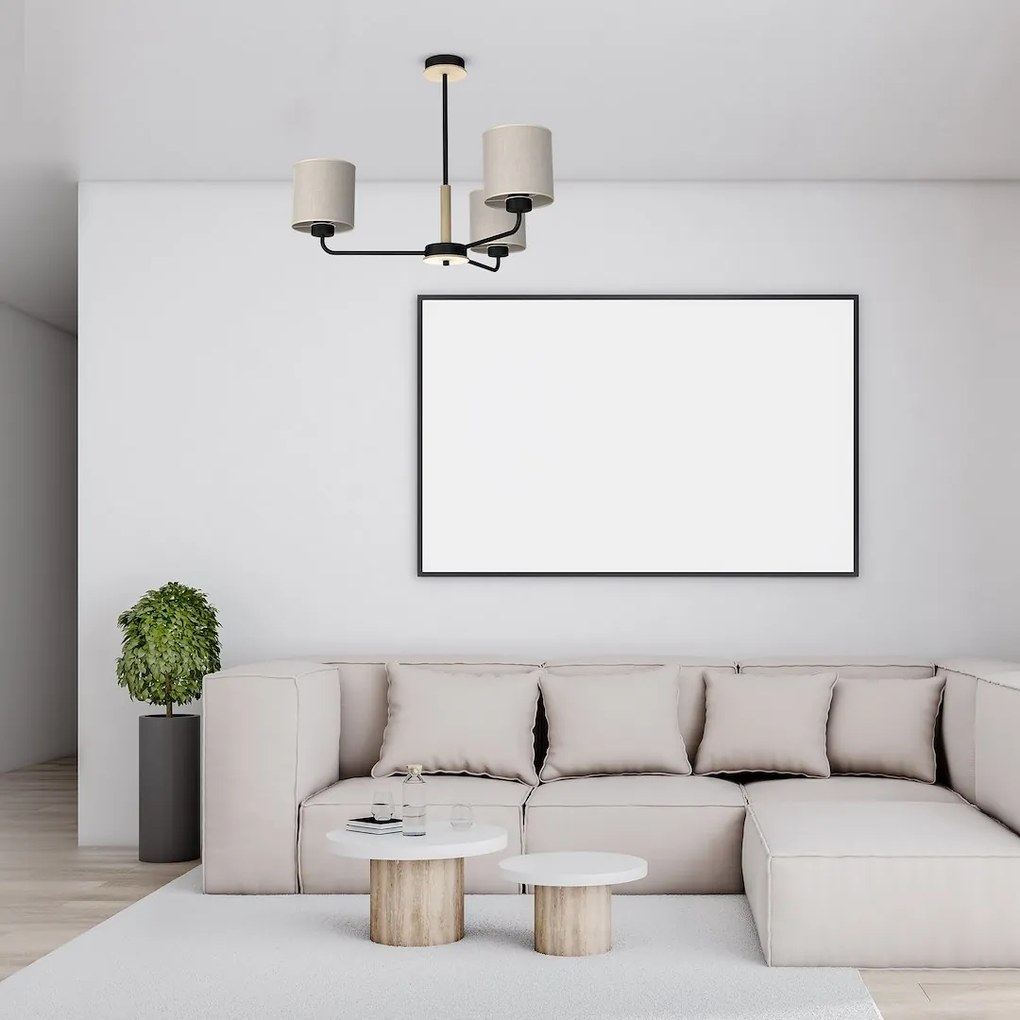 Luster Atlanta, 3x ľanové tienidlo, b/drevo