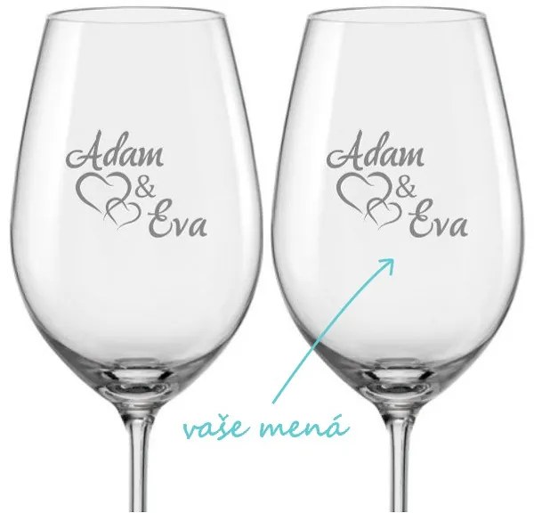 Svadobné poháre na víno Spojená srdce s dátumom svadby, 2 ks