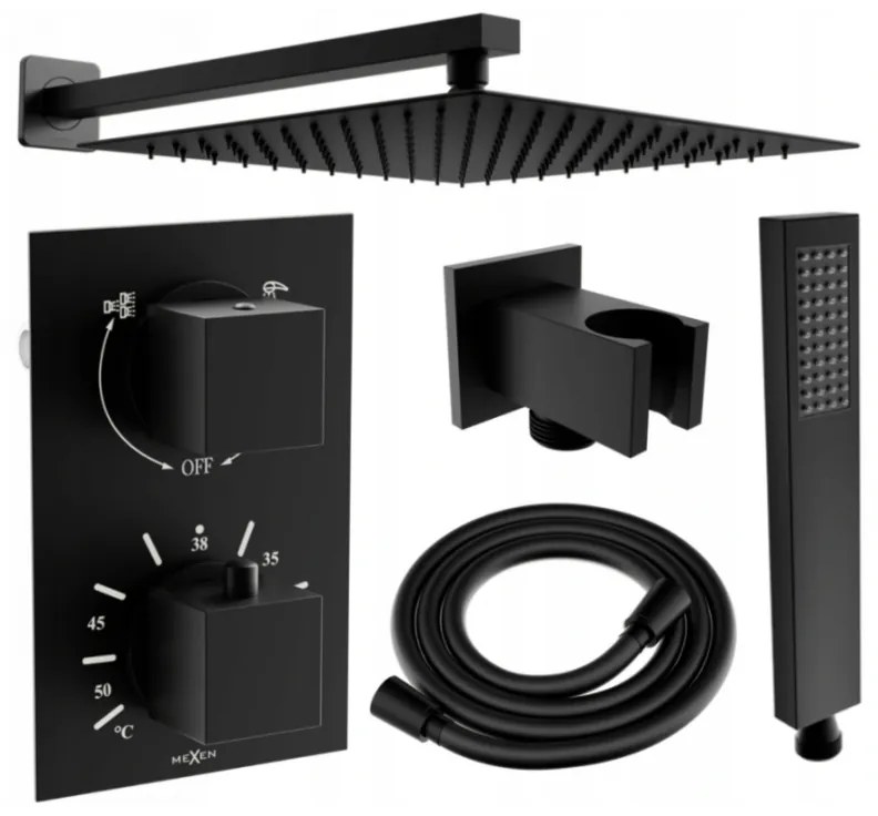 Mexen Cube DR02 podomietkový sprchový set s dažďovou sprchou 25x25 cm (6v1), čierna, 77502DR0225-70