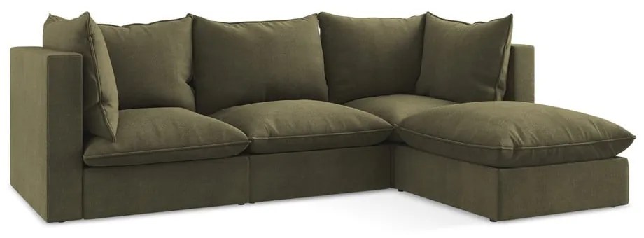 Khaki rohová pohovka (pravý roh/s leňoškou) Manao – Makamii