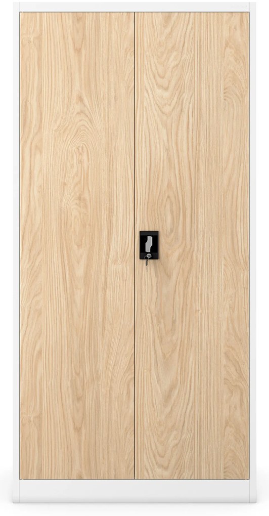 Kovová spisová skriňa JAN, 900 x 1850 x 400 mm, Eco Design: biela/ dub sonoma