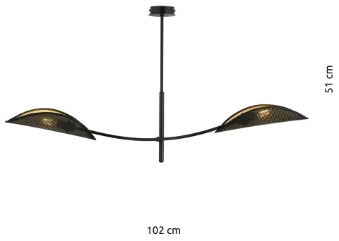 Luster na tyči LOTUS 2xE14/10W/230V čierna/zlatá