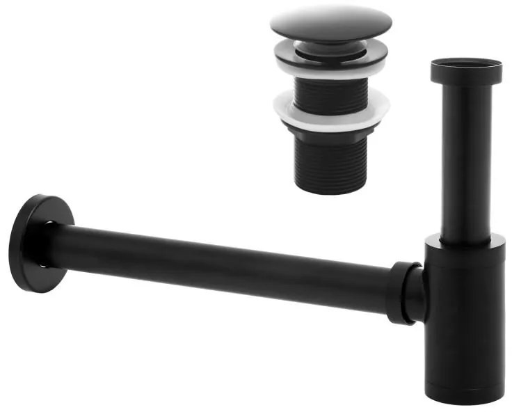 Erga Erga, umývadlový flaškový sifón + odtoková zátka ClickClack bez prepadu, čierna matná, ERG-YKA-BK.SYPOP-14-BLK