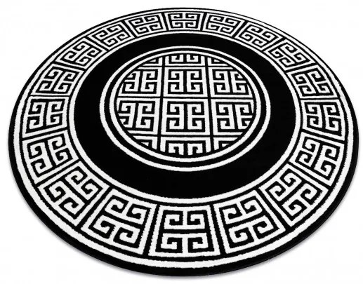 Dywany Łuszczów, Kusový koberec Gloss 6776 85 greek black/ivory kruh, 200x200 (priemer) kruh, čiernobiela, chodba / predsieň