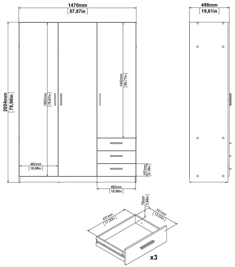 Biela šatníková skriňa 147x200 cm Sprint – Tvilum