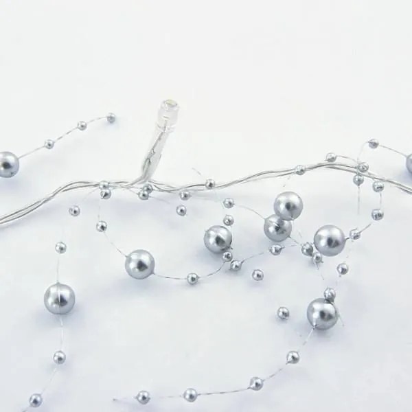 DECOLED LED světelný řetěz na baterie, stříbrné perly, teple bílá, 10 diod, 1,3 m