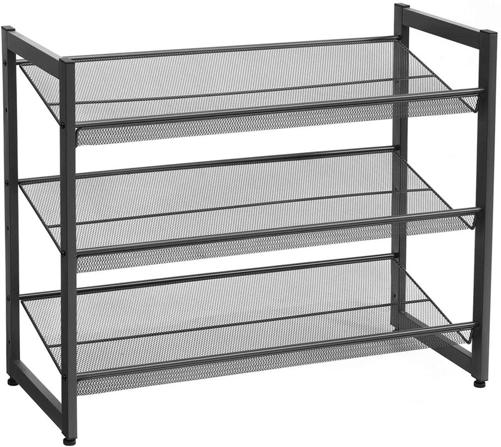 Stohovateľný regál na topánky IDA, 3 police, 74x31x63cm, čierna SongmicsHome