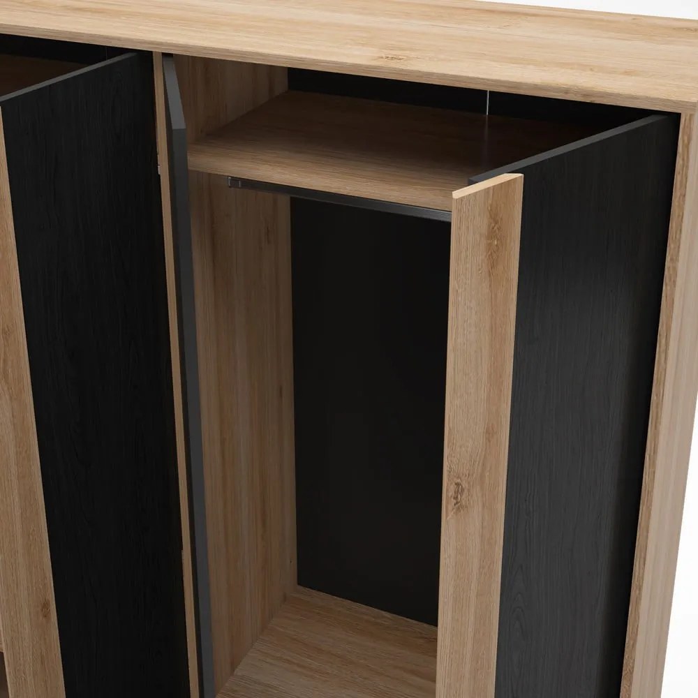 Šatníková skriňa v dekore duba v čierno-prírodnej farbe 180x197,5x53 cm Dennis – Marckeric