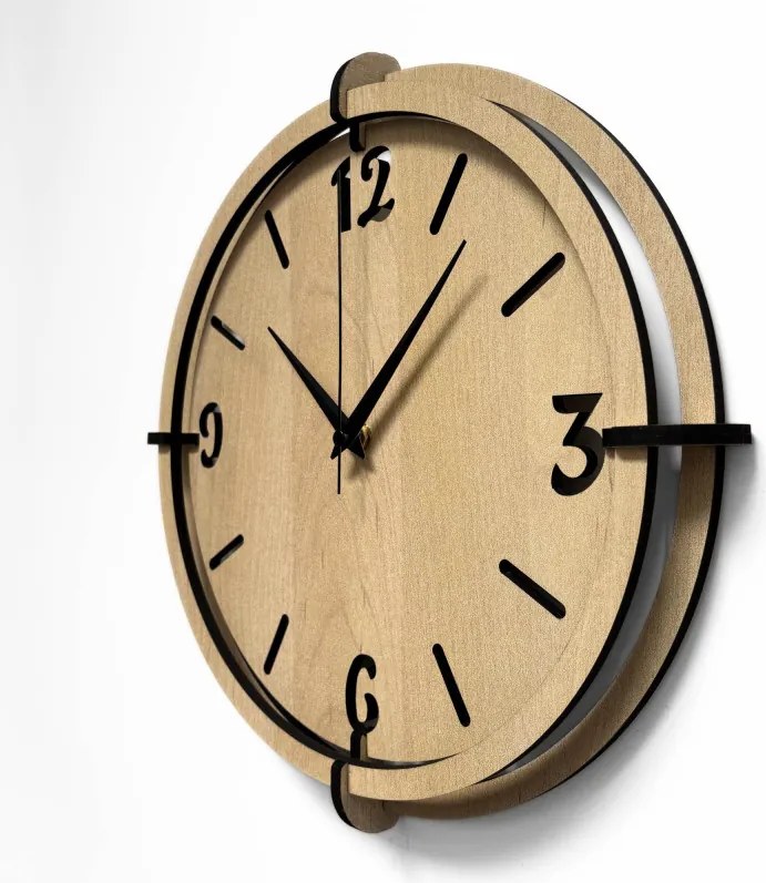 Drevené nástenné hodiny s 3D číslami | Moderný dizajn do interiéru | SENTOP HDF0601-MAPLE