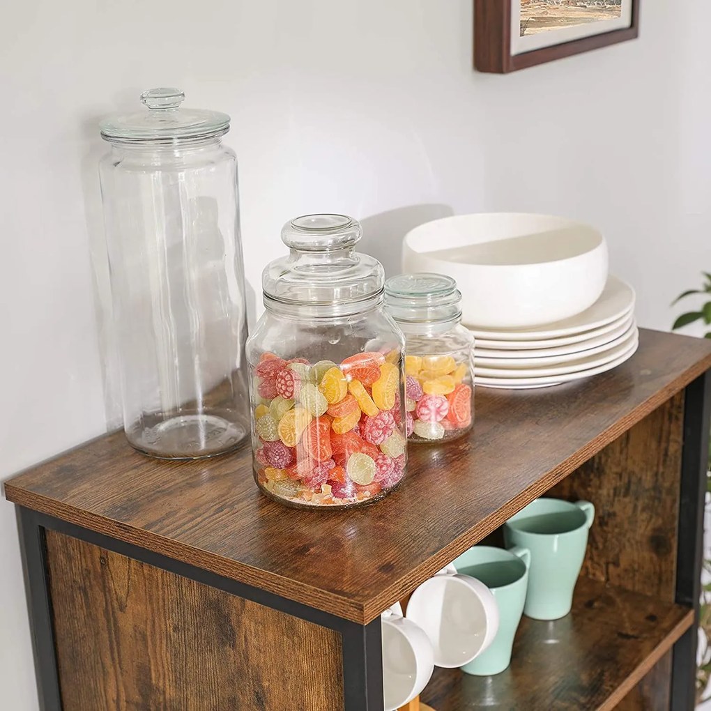 Príborník, skrinka s 2 otvorenými priehradkami, rustikálna hnedá