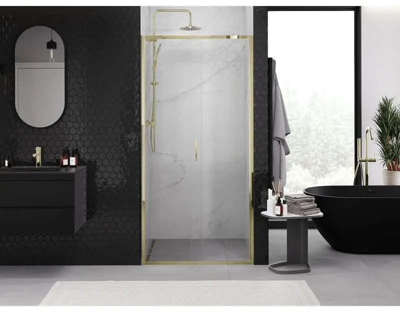 Mexen Exo, posuvné sprchové dvere 125 cm, číre sklo, zlatá, 8151-125-000-50-00