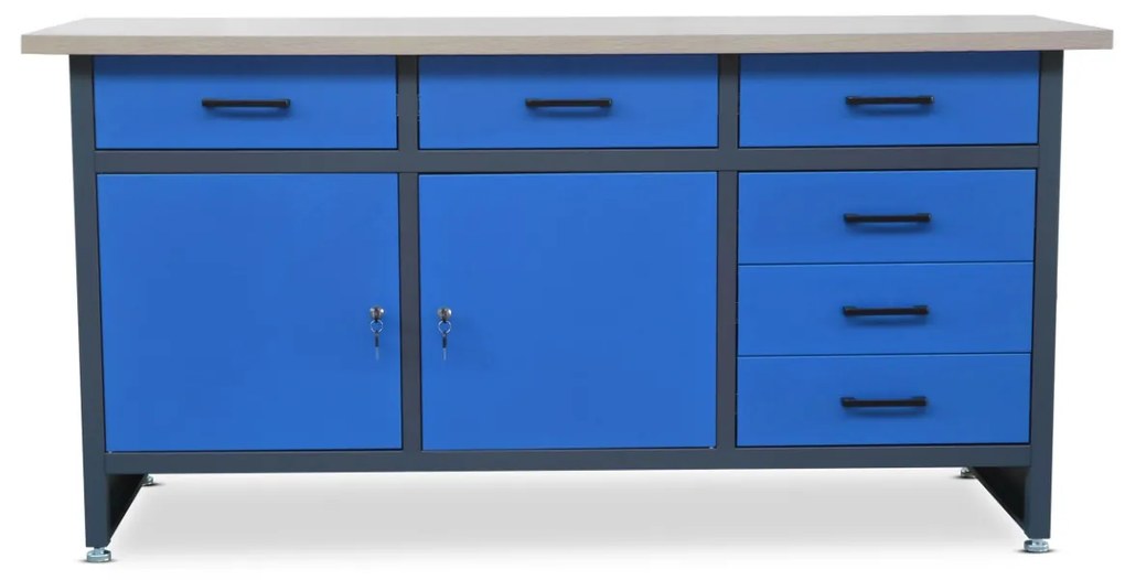 Dielenský stôl so zásuvkami a skrinkou HENRY, 1700 x 850 x 600 mm, antracitovo-modry