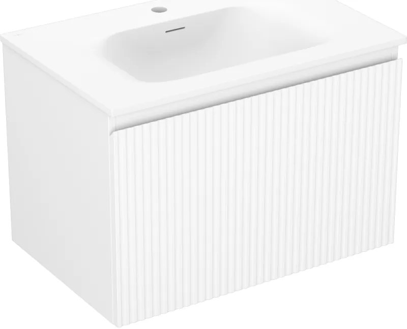 Mexen Rivel, kúpeľňová skrinka 70 cm s umývadlom Vela, 1 zásuvka, drážkovaná, biela matná, 91A20-07047-1-BF01-W23M01
