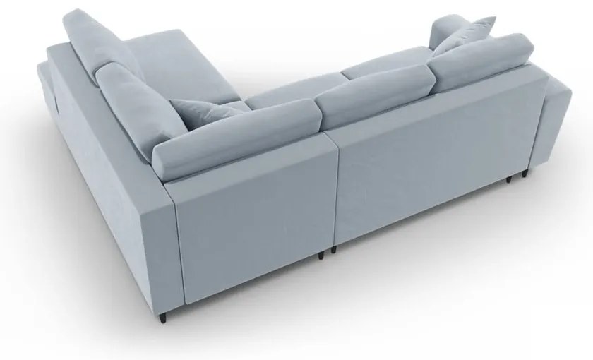 Svetlomodrá zamatová rozkladacia/s úložným priestorom rohová pohovka (pravý roh/do L) Kyoto – Cosmopolitan Design