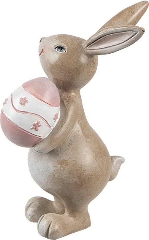 Dekorácia hnedý králik s ružovým vajíčkom - 6*9*15 cm