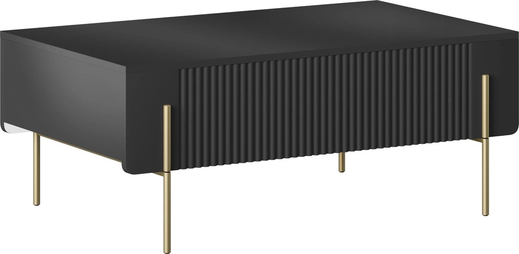 Čierny konferenčný stolík Malmi 100 cm so zásuvkami - matný čierny / zlaté nohy