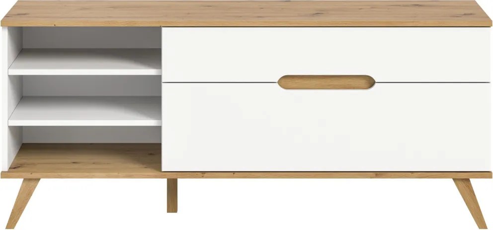 Televizna skrinka Scandi, biela/dub nox