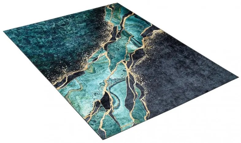 Čierno-zelený moderný koberec s abstraktným vzorom Šírka: 80 cm | Dĺžka: 150 cm