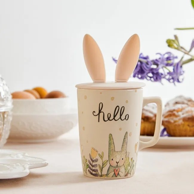 Hrnček EVIE s vrchnákom s veľkonočným dizajnom, biely 957752