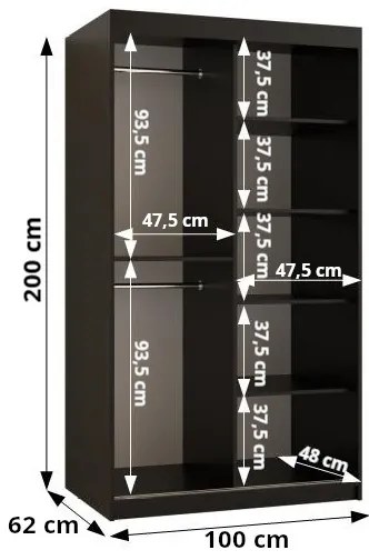 Šatníková skriňa Riven 2 100 (biela matná) (so zrkadlom). Akcia -20%. Vlastná spoľahlivá doprava až k Vám domov. 1064165