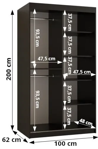 Šatníková skriňa Riven 2 100 (matná čierna) (so zrkadlom). Vlastná spoľahlivá doprava až k Vám domov. 1064168