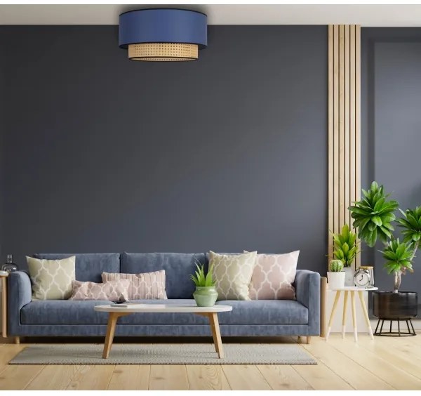 Duolla - Stropné svietidlo BOHO 1xE27/15W/230V pr. 45 cm modrá/ratan