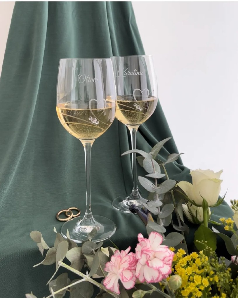 Dekorant Svadobné poháre na biele víno Romance s kamienkami Swarovski 330ml 2KS