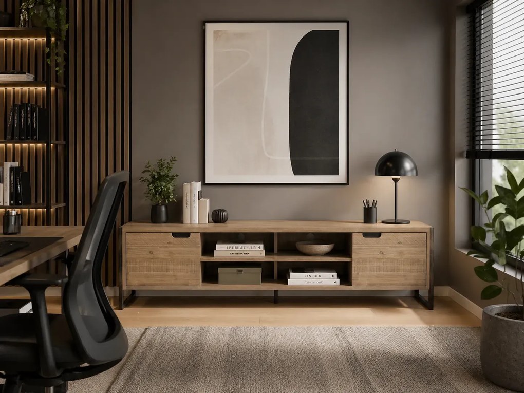 TV stolík Flow 200 cm z masívu hnedý/grafit