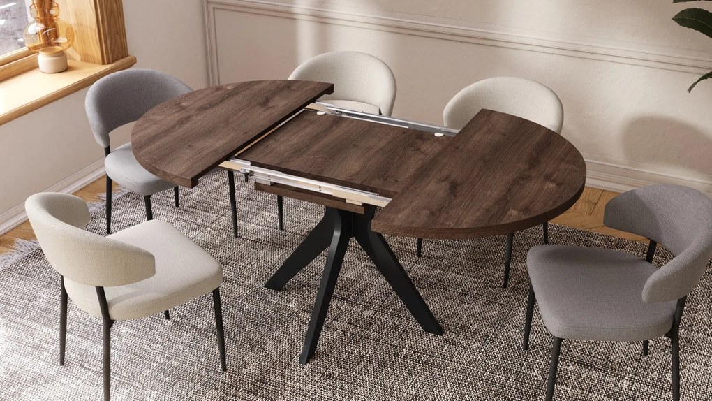 RENZO Hnedý dub/čierna noha - OKRÚHLY STÔL Ø110 ROZKLADACÍ DO 180 cm | DO KUCHYNE JEDÁLNE OBÝVAČKY RETRO