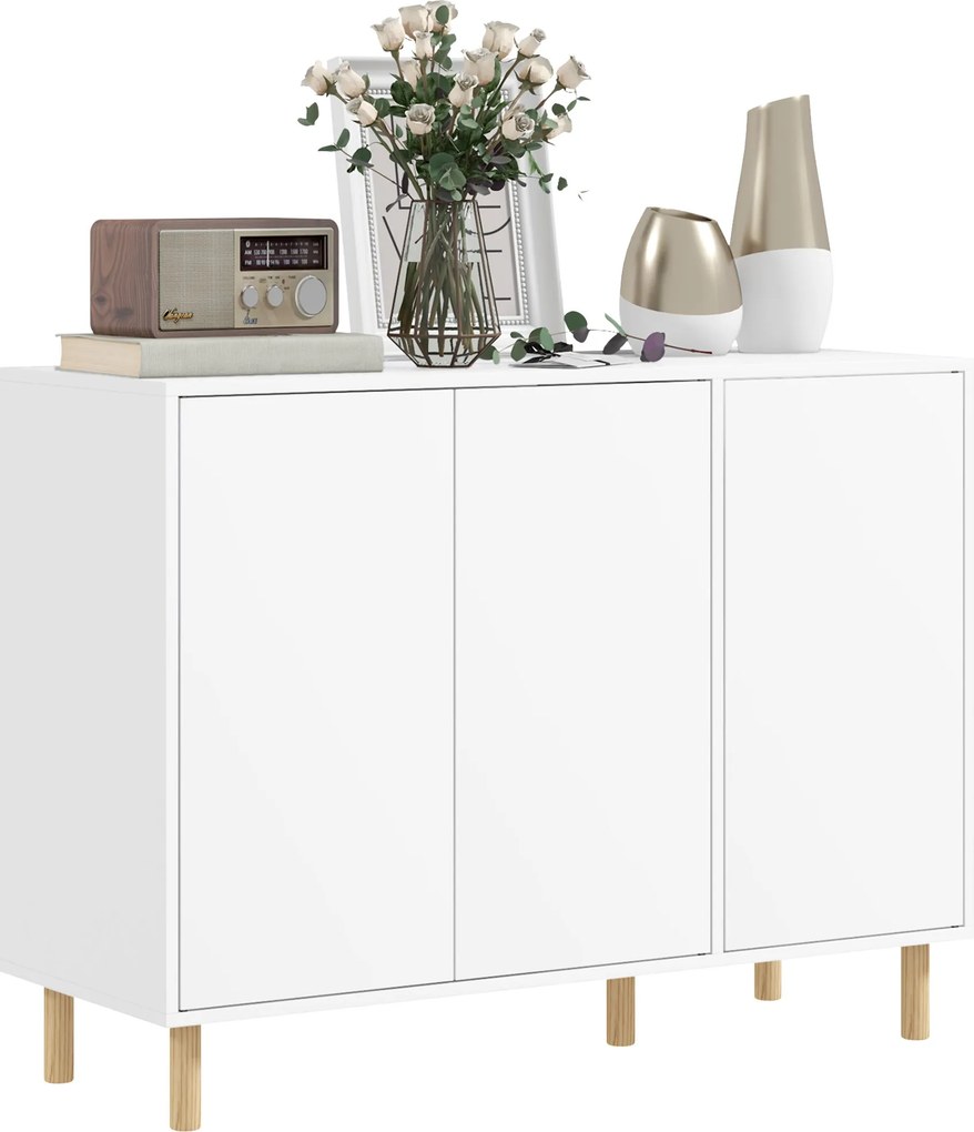 HOMCOM Moderný kredenc so 2 skrinkami a 3 policami, viacúčelový drevený nábytok, 107x40x80 cm, biely | Aosom