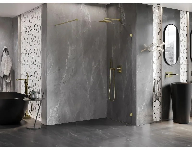 Mexen Lunar sprchová stena pravá 80 x 200 cm, 8mm číre sklo, zlatá matná, 830-080-000-55-00-P