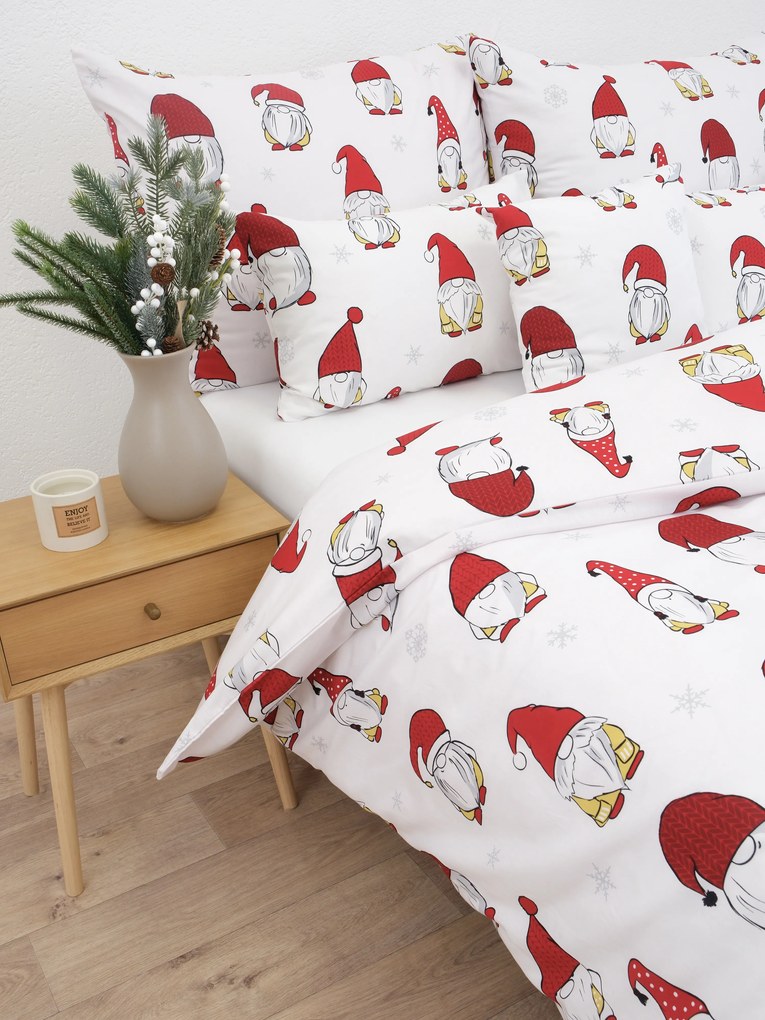 Vianočné predĺžené bavlnené obliečky Renforcé - Trpaslíci biele