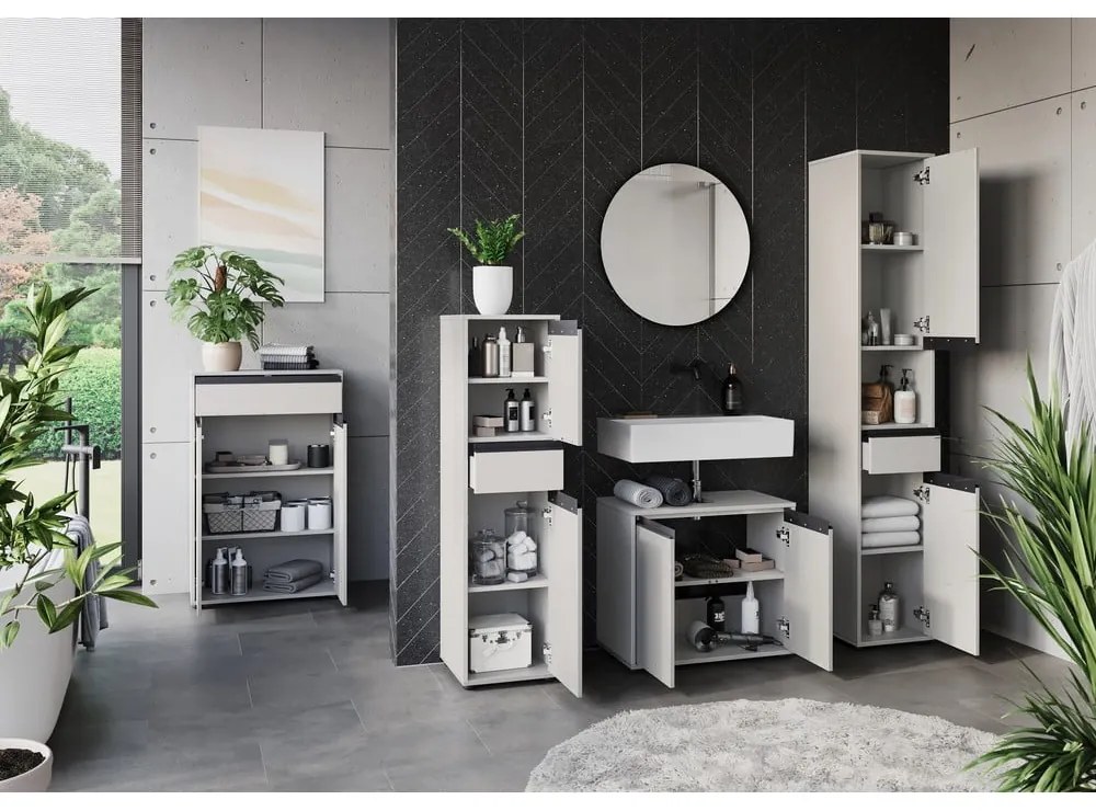 Sivá vysoká úzka kúpeľňová skrinka 33x121 cm Lemont – Germania