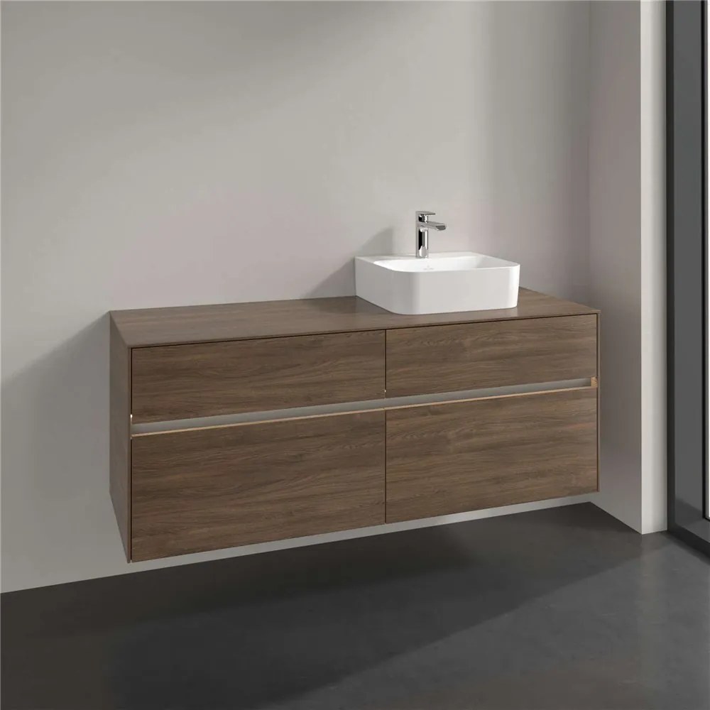 VILLEROY &amp; BOCH Collaro závesná skrinka pod umývadlo na dosku (umývadlo vpravo), 4 zásuvky, s LED osvetlením, 1400 x 500 x 548 mm, Arizona Oak, C102B0VH