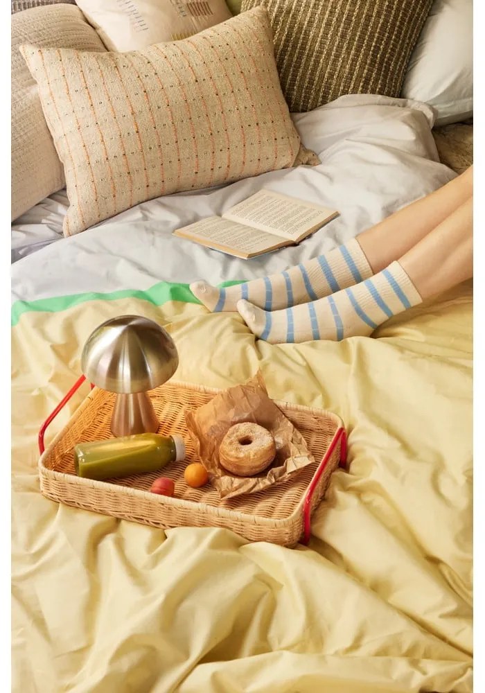 Predĺžené bavlnené obliečky na jednolôžko v béžovo-ľavanduľovej farbe 140x220 cm Block – Hübsch