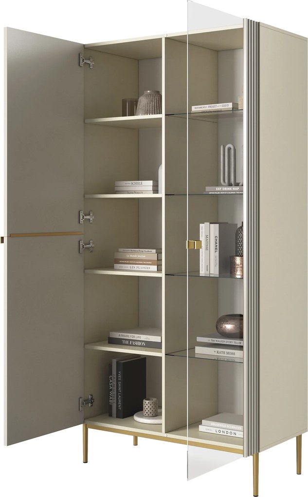 Vitrína Nicole 100 cm - kašmírová / zlatá