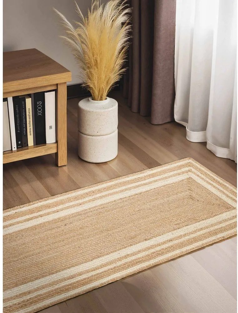 Krémovobiely/v prírodnej farbe obojstranný/ručne tkaný jutový behúň 80x250 cm Looma – Hanse Home