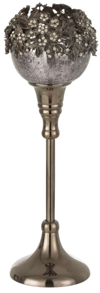 Sklenený dymový svietnik na nožičke so zdobením a kamienkami Luxy - Ø 9*28cm