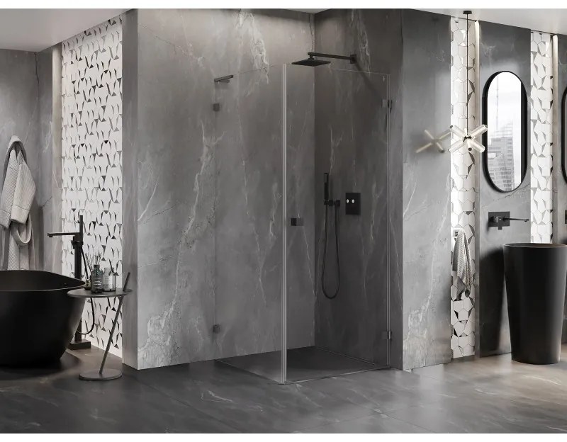 Mexen Lunar-B L výklopný sprchový kút pravý 80 x 80 cm, číre sklo, brúsený grafit, 832L-080-080-66-00-P