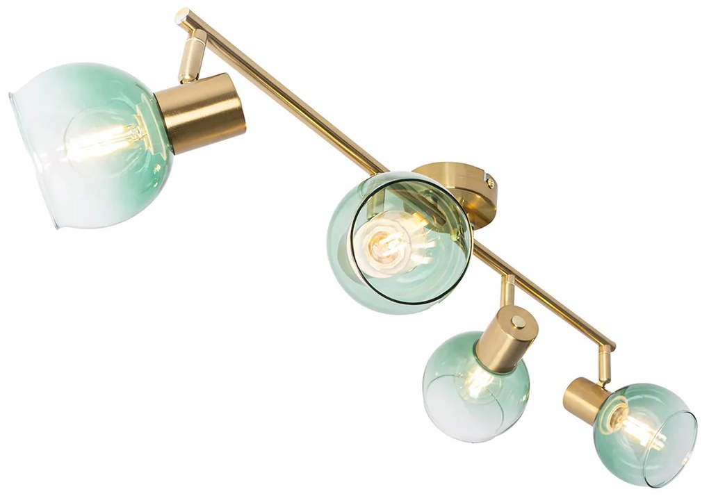 Art Deco bodové svetlo zlaté so zeleným sklom 4-žiarovkové - Vidro