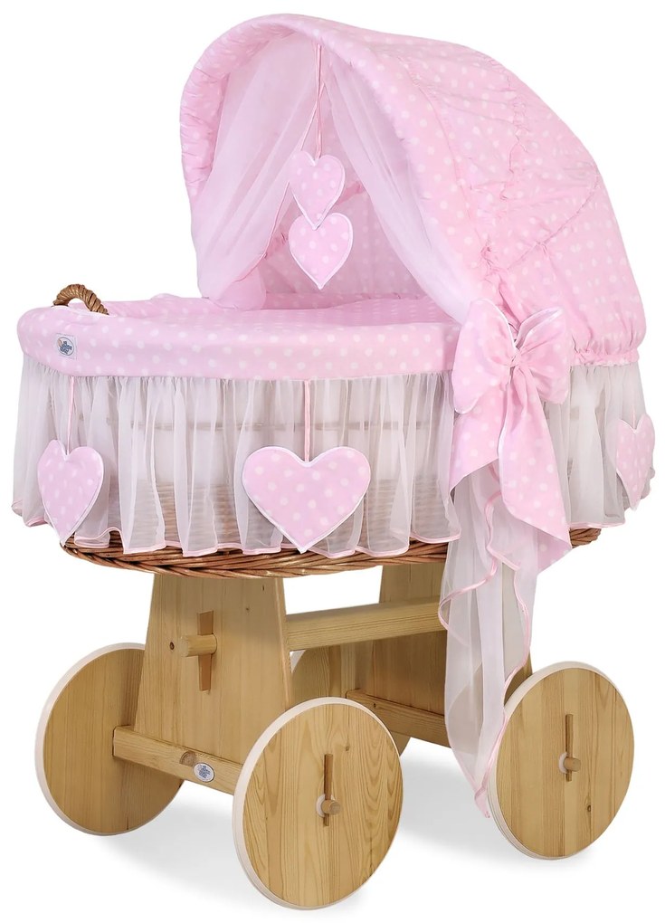 My Sweet Baby Postieľka Prútený košík/Prútená kapucňa- Amelie biele bodky na ružovej