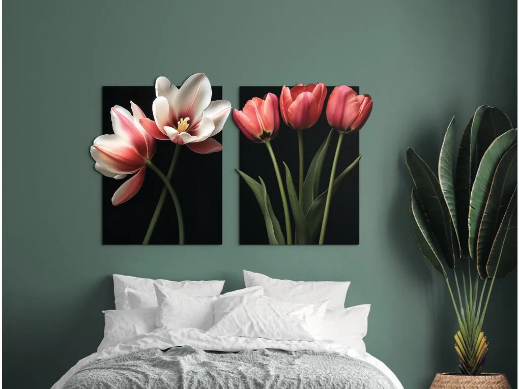 drevko | Dvojdielny obraz Romantické tulipány 45 x 74 cm