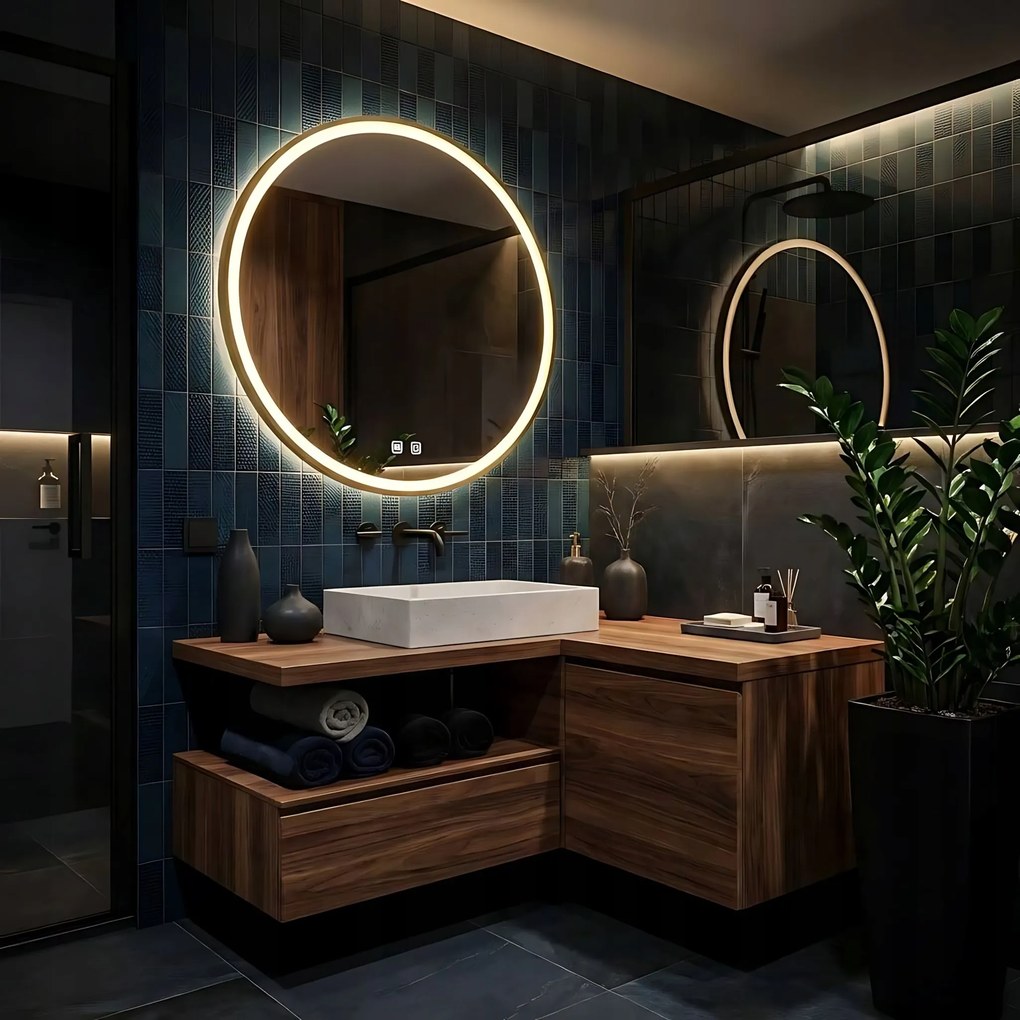 Rea Rea, LED okrúhle zrkadlo v zlatom ráme 70cm, zlatá matná, HOM-02502