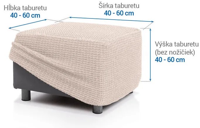 Super strečové poťahy RUBINIA smotanová taburetka (40 - 60 cm)