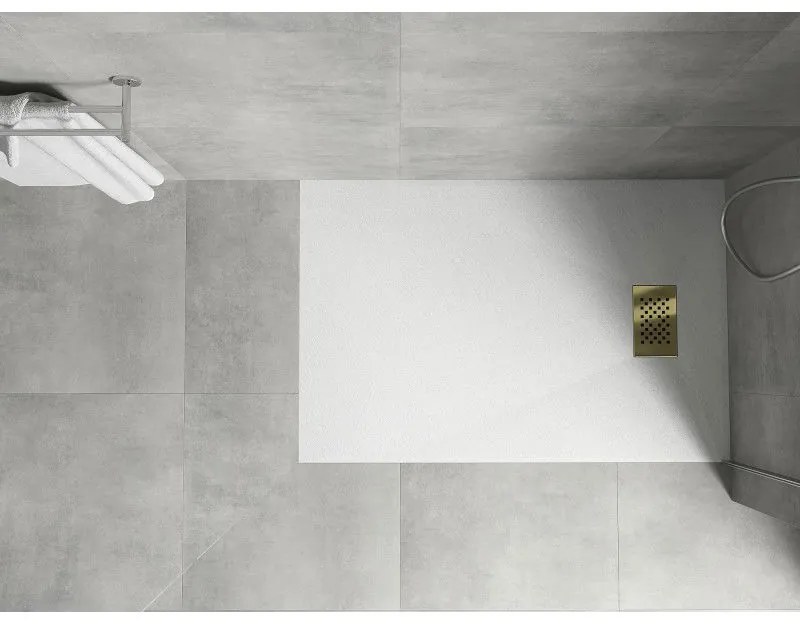 Mexen Hugo, obdĺžniková sprchová vanička SMC 130 x 70 cm, biela, zlatá krytka, 42107013-G