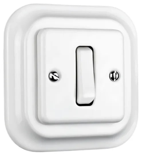 Elhard Štvorcový keramický vypínač s kolískou č.1, biely - kompletný KV5301W