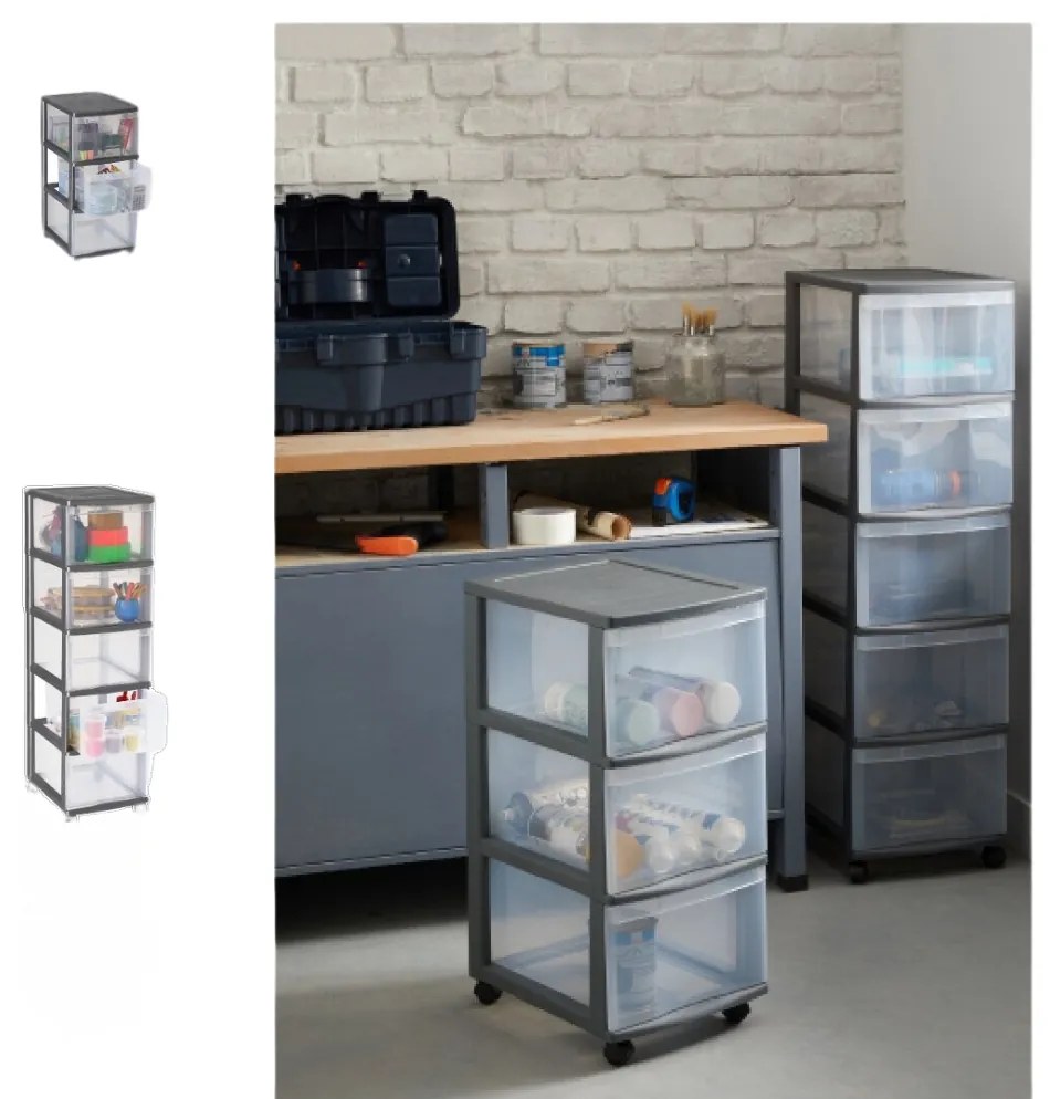 Úložný box s 3 zásuvkami, antracit, OFFICEMIX - MAXI