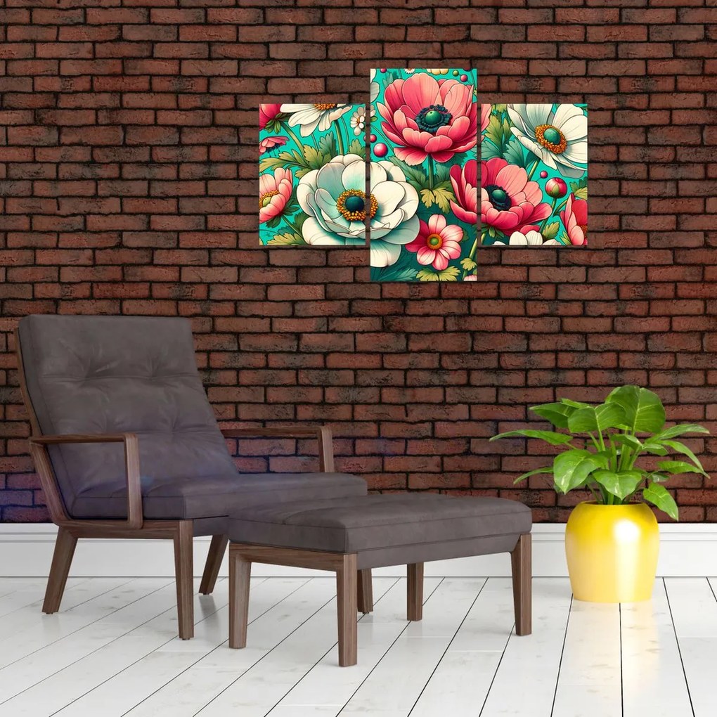 Obraz - Kvety na modrom pozadí (90x60 cm)