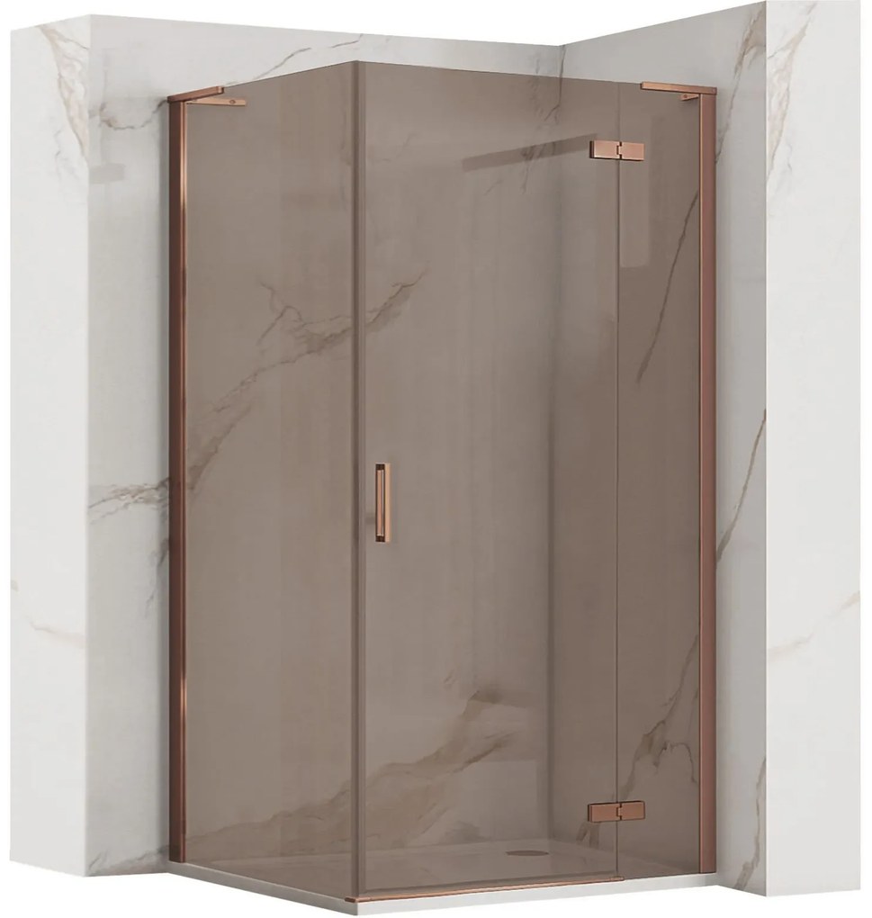 Rea Hugo, 1-krídlový sprchovací kút 80 (dvere) x 80 (stena) x 200 cm, 6mm šedé sklo, medený profil, KPL-K6964